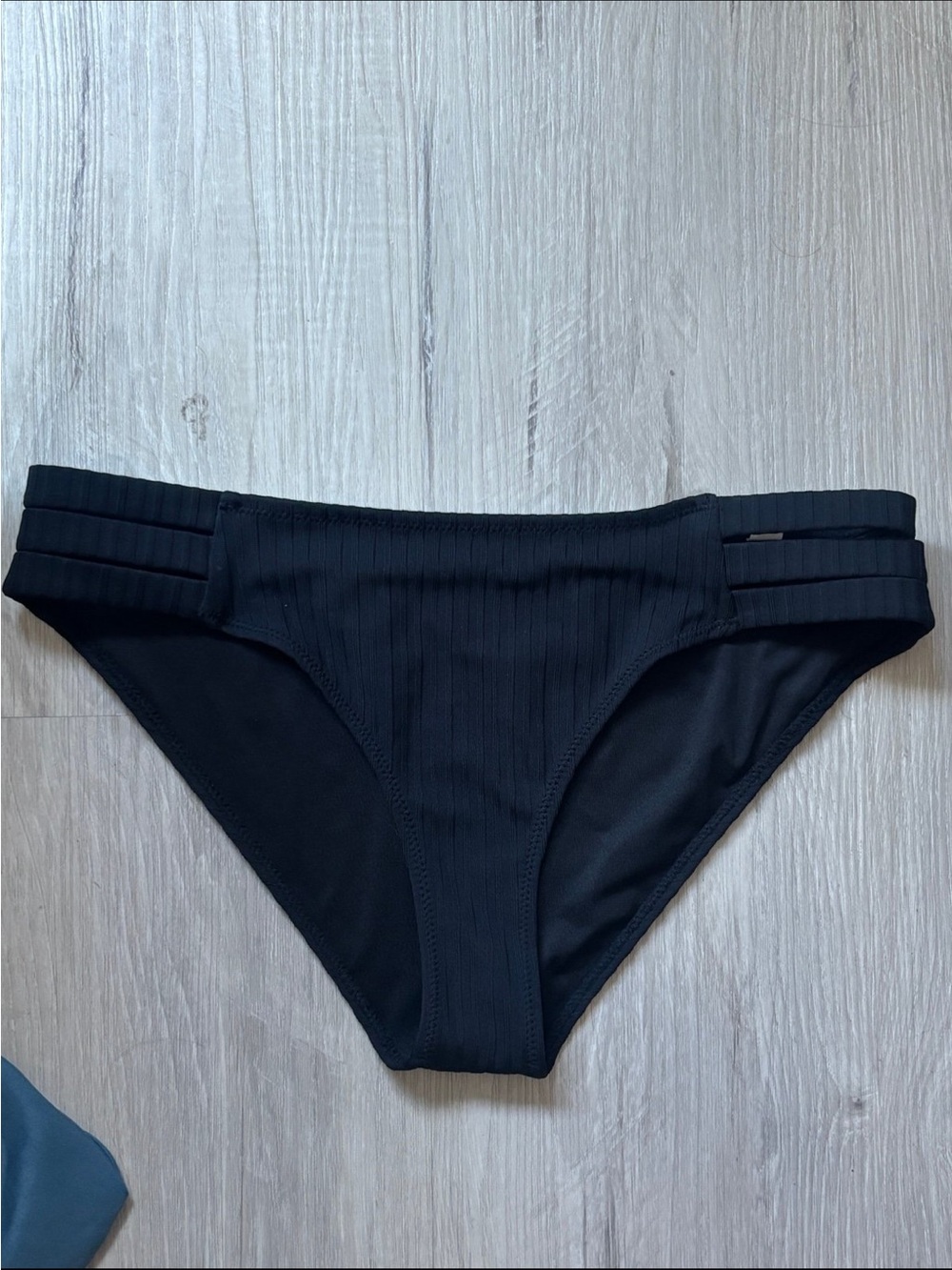 Shade & Shore Black Ribbed Bikini Bottom with Triple Side Straps
